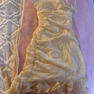 SHEIN Cream Asymmetrical Ruched Mini Dress